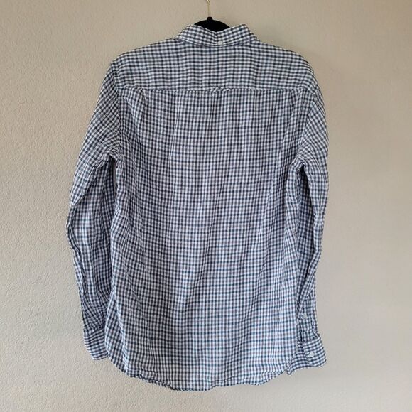 Vince 100% Linen Tattersall Button Front Shirt Mens Med Long Sleeve Lightweight - Picture 5 of 5